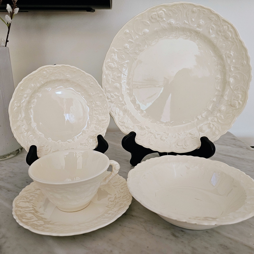 Steubenville Rosepoint 5pc Place Setting White Ironstone Vintage